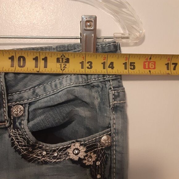 Miss Me Jeans Boot Cut Womens 29 Distressed Rhinestone Thick Stitch - Picture 11 of 13